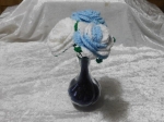 Vase of Crochet Roses - White, White/Blue and Blue